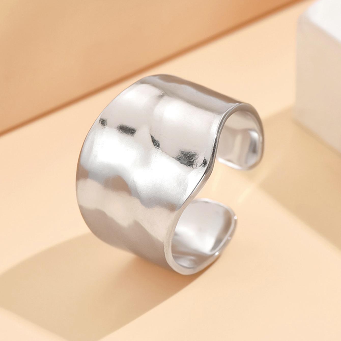 Stainless Steel Baroque Hammered Adjustable Open Ring