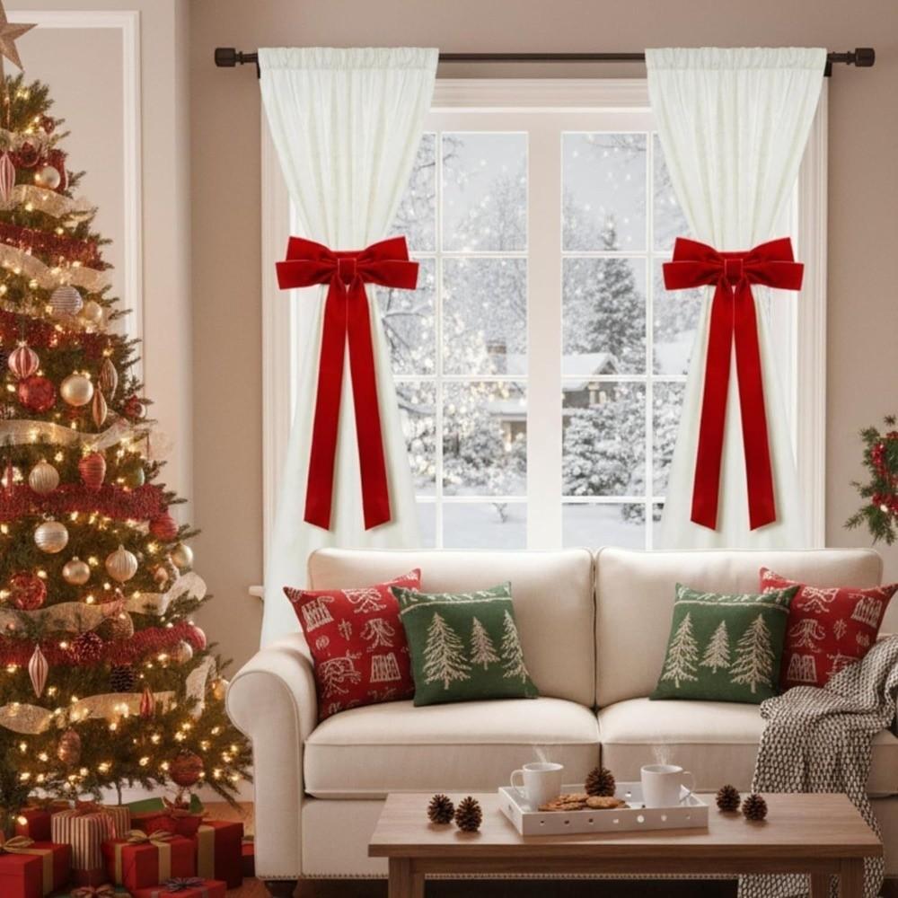 Bowknot Red Bow Curtain Rope Adjustable Curtain Fixer Christmas Tree Curtain Tieback Living Room