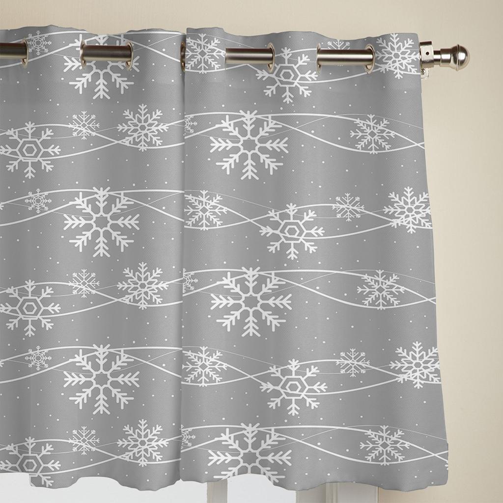Winter Snowflakes Grey Background Window Curtain Modern European Style Curtains for Bedroom Living Room Backdrop Curtain