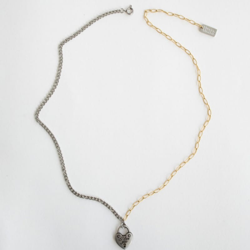 MERRYMOTIVE Heart Lock Pendant Combi Chain Necklace