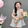 Children's Cotton Silk Skirt Summer Thin Girls Floral Flying Sleeve Dress Lady Treasure Princess Western Style
