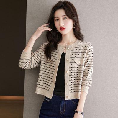 Xiaoxiangfeng Short Sweater Small Coat Knitted Cardigan Women's Autumn 2023 New Plaid Overlay Top Spring and Autumn