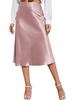 Women's High-Waist Satin Midi Skirt - Elegant Solid Color with Zipper
