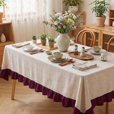 Premium Textured Linen Tablecloth Ruffles Thickened Natural Cotton-Linen Blend for Dining Table, Conference Desk, Coffee Table Cover
