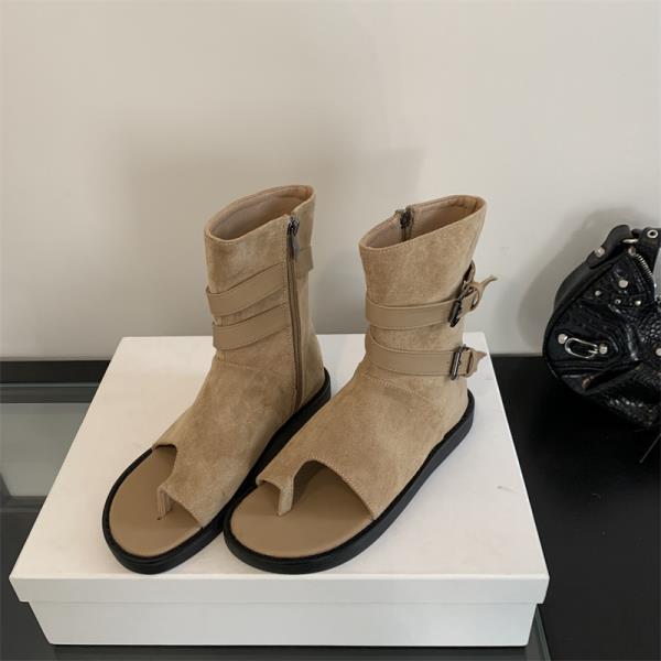 Fashion 2025 Summer Female Sandal Sale Of Women's Shoes All-Match Flip Flops Platform Buckle Girls Boot New Velvet Retro Corrective Flat