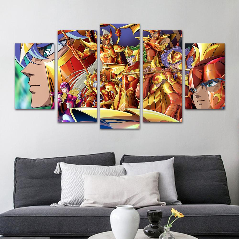 5 Panels Wall Art Cartoon Saint Seiya Canvas Poster Modern Painting Wall Picture For Kids Room Home Decor Cartoon Anime