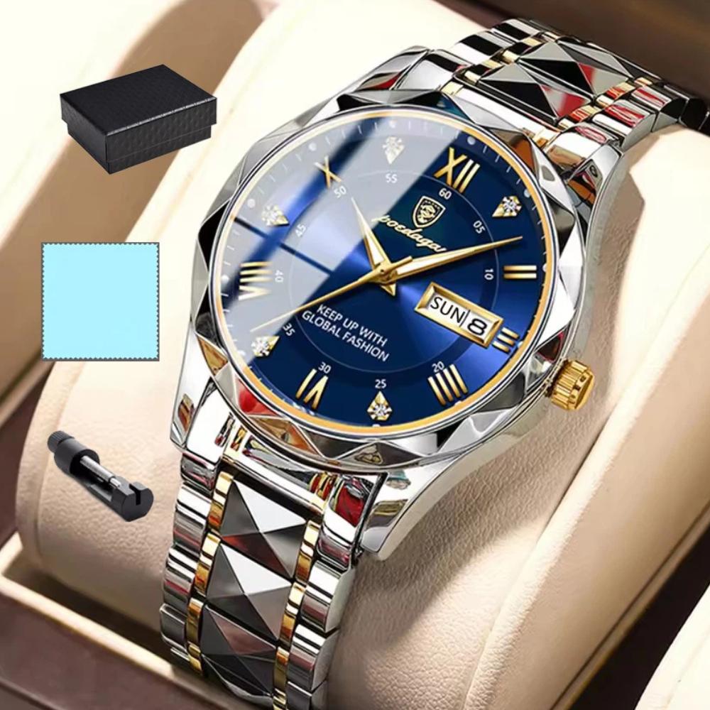 POEDAGAR Top Luxusmarke Herrenuhren Wasserdicht Leuchtend Kalender Wochentag Uhr für Mann Edelstahl Lässige Quarz Uhr