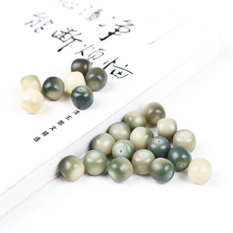 Natural Bodhi Root Flowered Green Barrel Beads 12x13MM - Handmade DIY 108 Beads Accessories