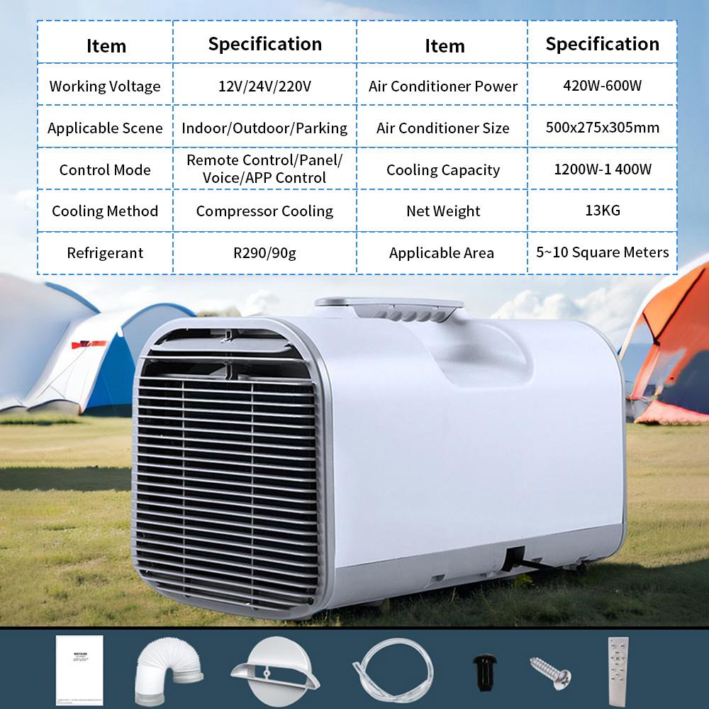 Tent Air Conditioner APP Voice Control 1400W-1600W 5-10m² for RV Camping Air Conditioner Tents Temporary Car Air Conditioner