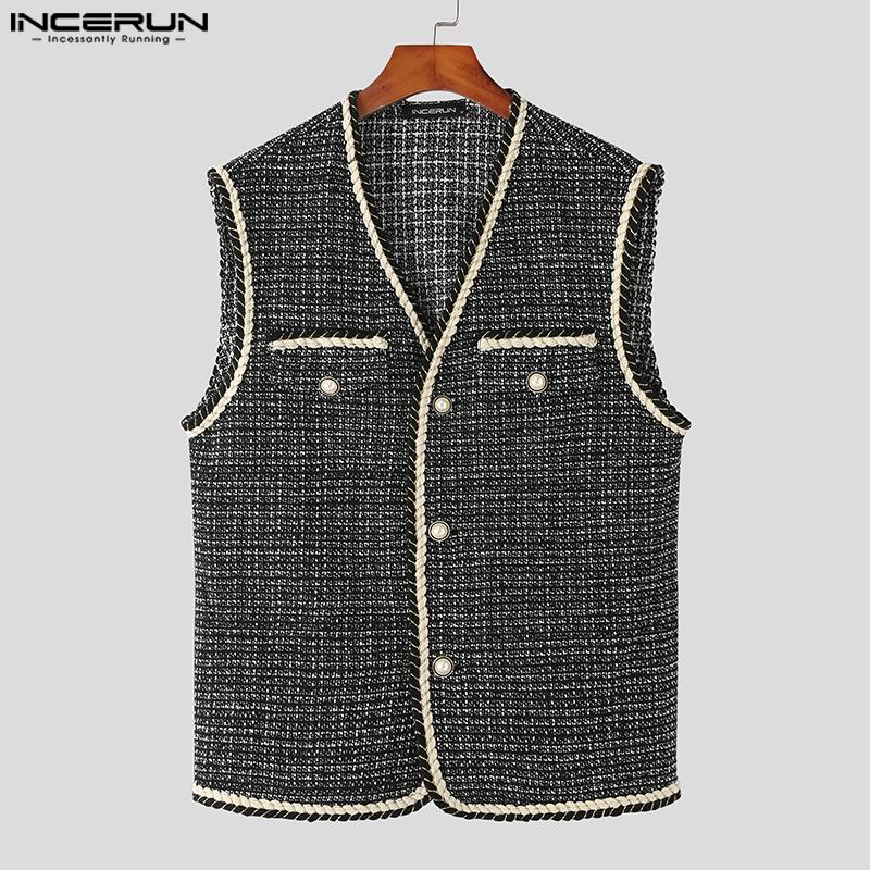 

INCERUN Весна Осень Мужская безрукавки V Шея Жилетки Сшивание Трикотажные топы S-5XL