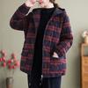 Women Autumn Winter Plaid Retro Hooded Parkas Design Casual Padded Jackets