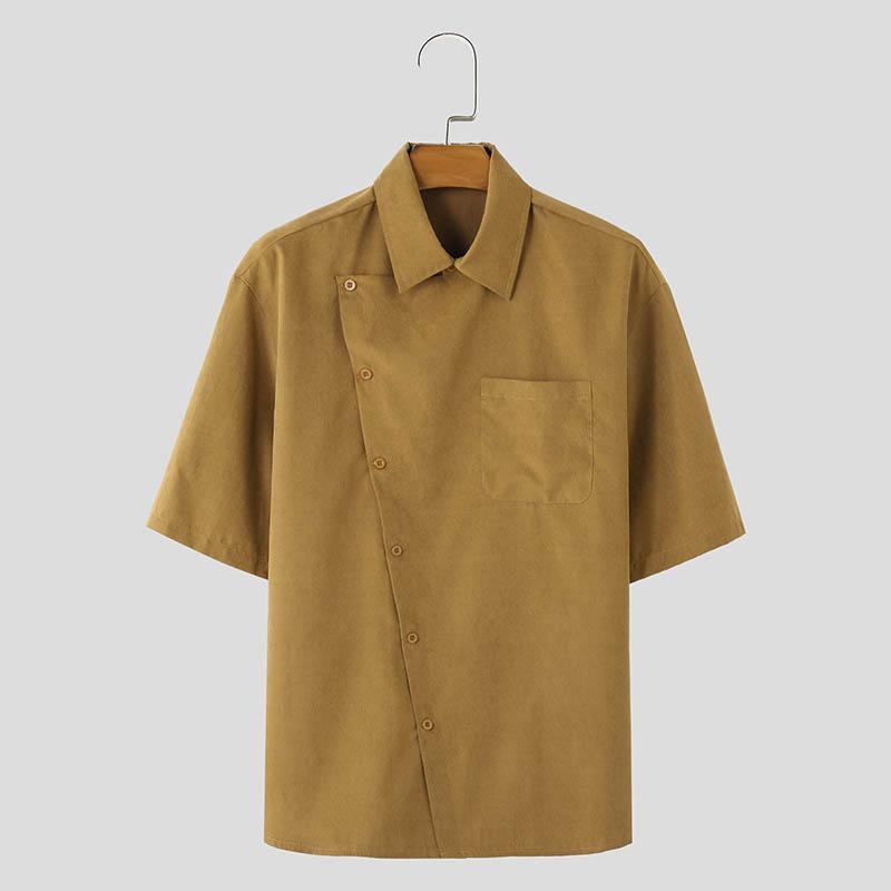 

INCERUN Чоловічі сорочки великого розміру. Повсякденні топи з косими ботонами з напіврукавом M