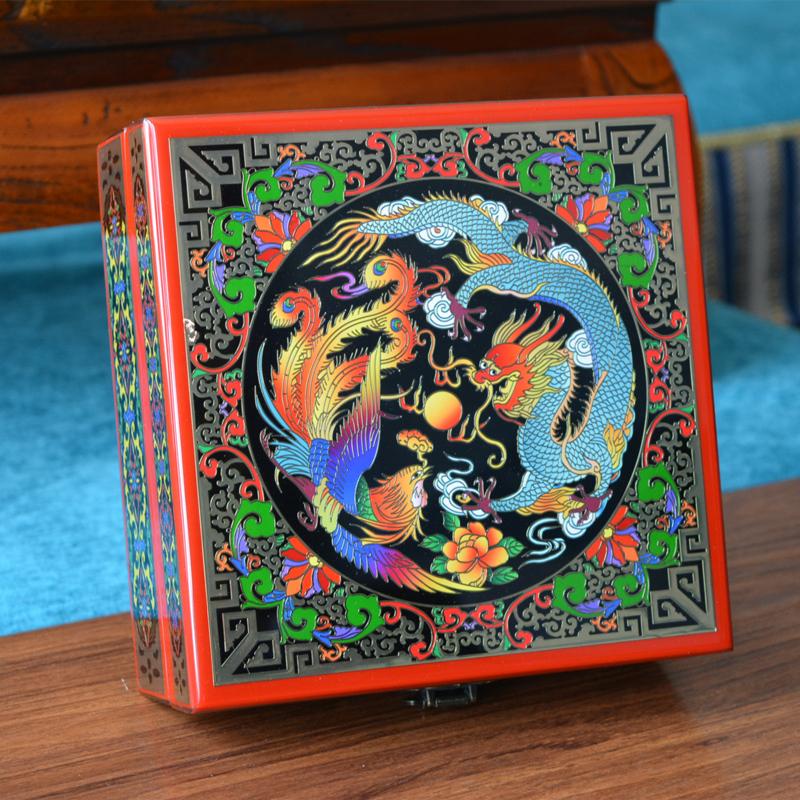 Vintage Filigree Jewelry Box with Copper Wire Inlaid Shells High Gloss Piano Lacquer Pingyao Polished Lacquerware