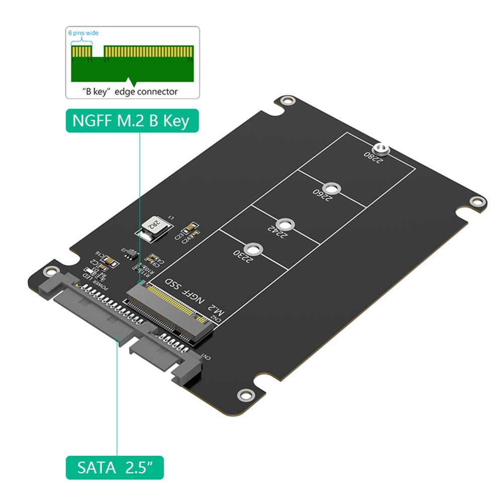M.2 NGFF B Key auf 2,5 Zoll SATA SSD Gehäuse 6Gbps Festplattengehäuse Gehäuse M.2 NGFF SSD auf 2,5 Zoll SATA III Adapter für Laptop