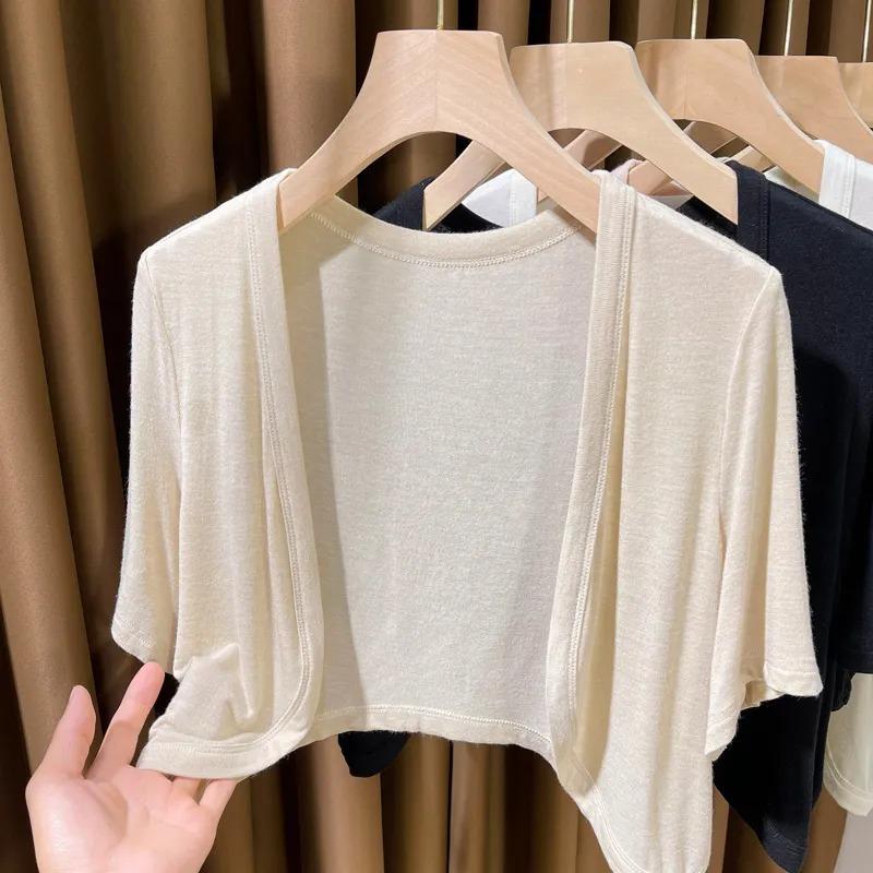 Women's Short Sleeve Open Front Cropped Cardigan Shrug