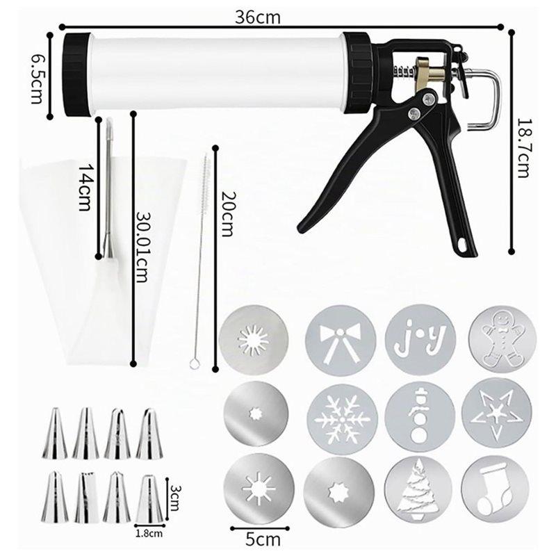ABYN-Churros Biscuit Press With Stainless Steel Churro Maker(9 Nozzles), 12 Discs& Cake Decorating Tools For Home Baking Set