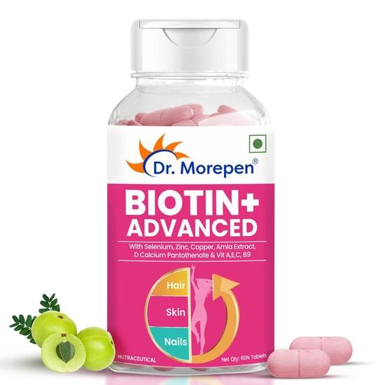 DR. MOREPEN Biotin+ Tabs | With Multivitamins, Amino Acids, Natural Extract of Amla, Turmeric & Green Tea, Bhringraj & Brahmi | (60 Tablets)