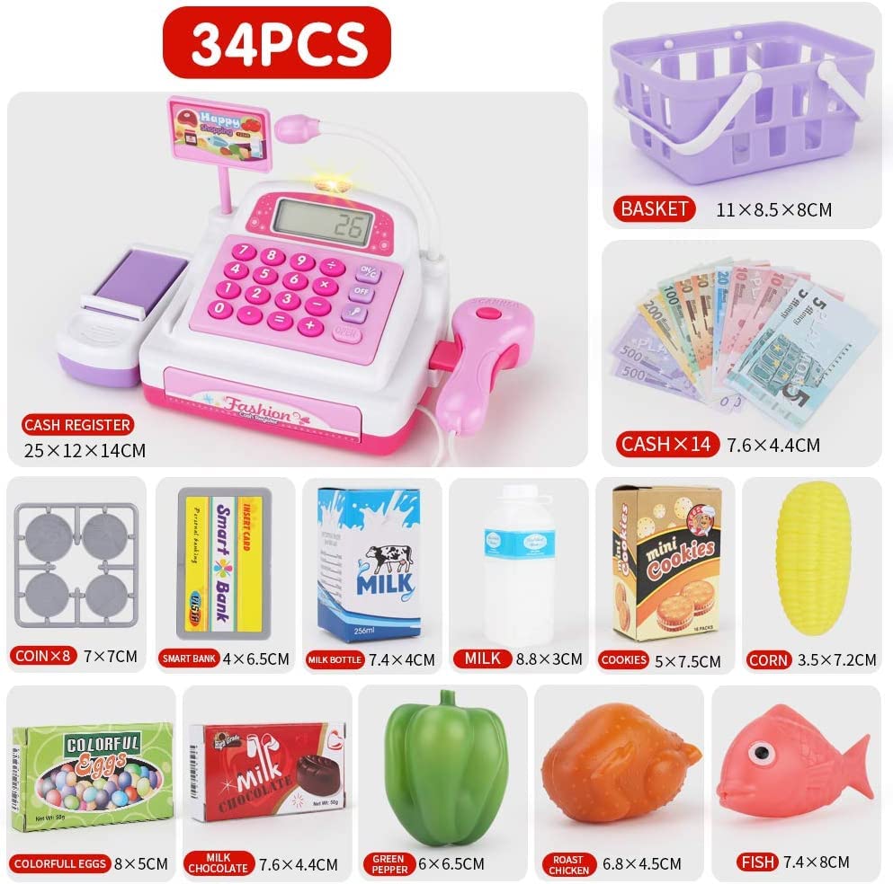 Sotodik Toy Cash Shopping Pretend Play Store Pretend Gift Register, Register, Toy, Checkout, Play, Girls, Pink, Play,