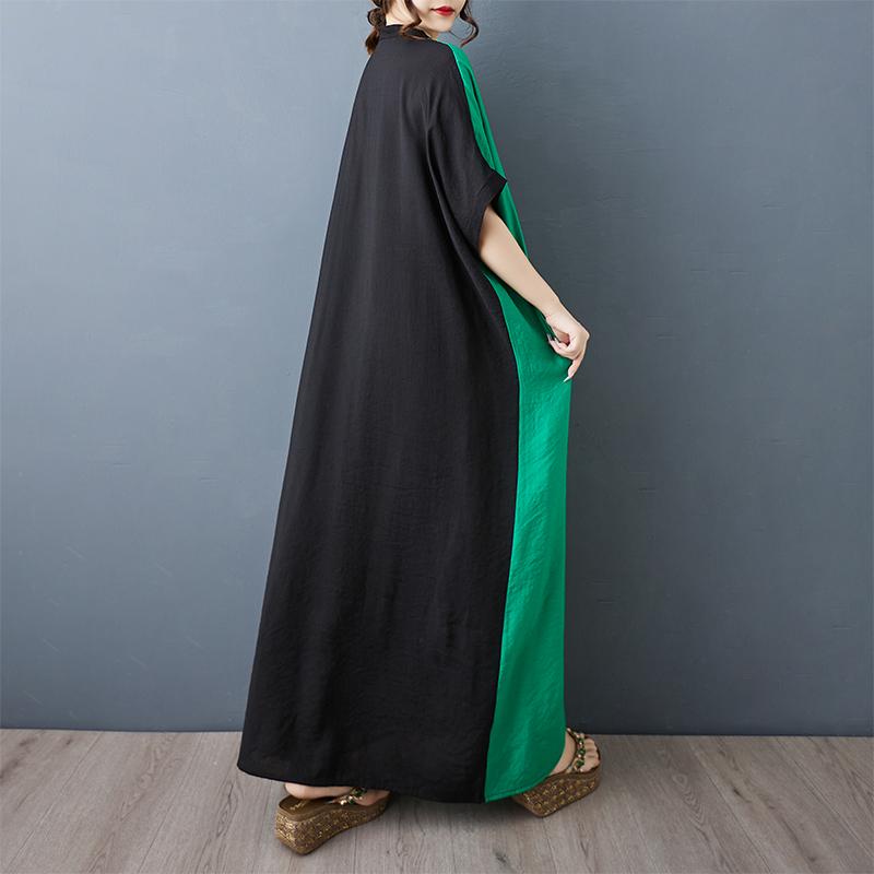 Dimanaf New 2025 Plus Size Summer Dress Women Vintage Casual V-Neck Pocket Long Dress Loose Dress Maxi