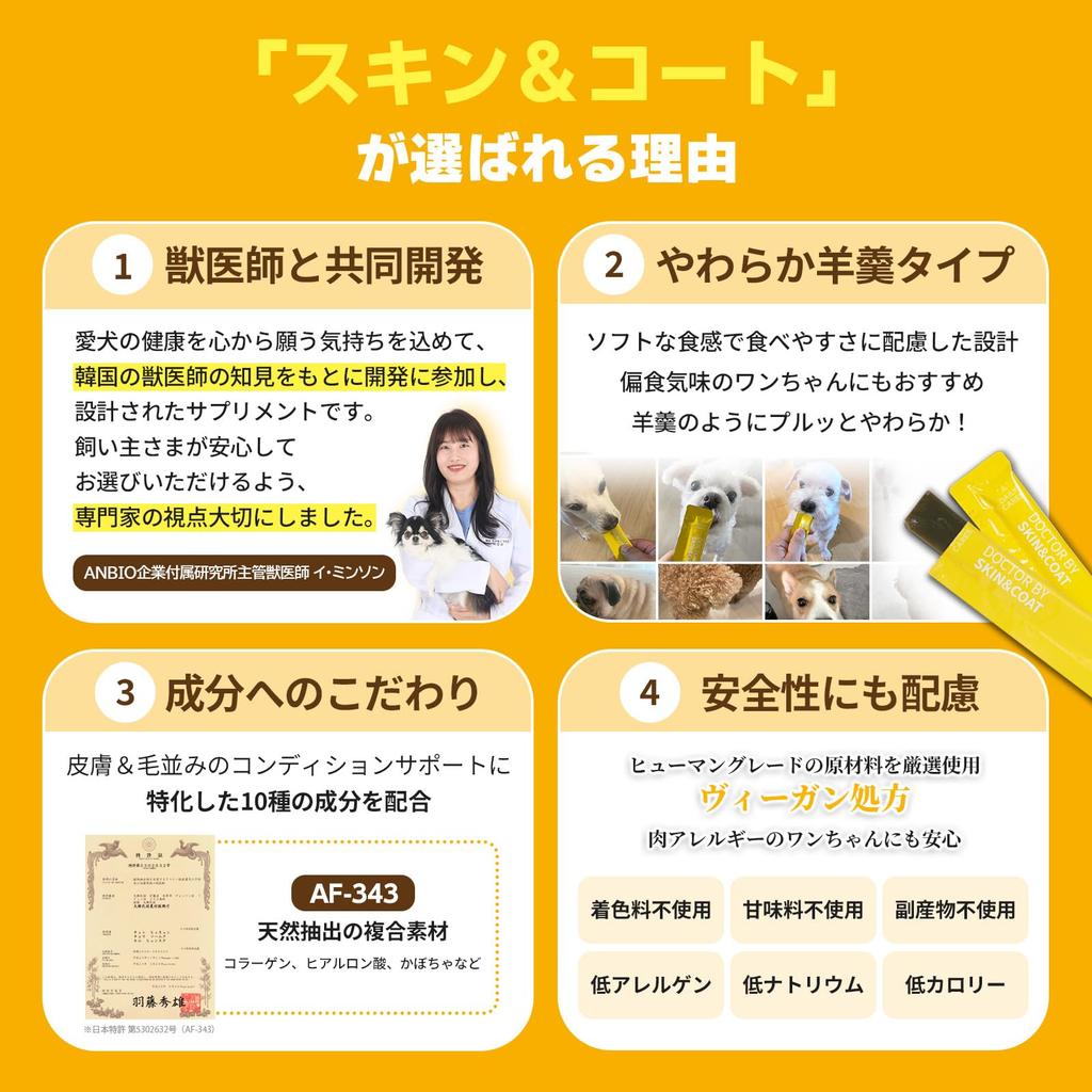 Bye Skin Coat with Spirulina for 240g x 30 Dr. & AF-343 Dogs, (8g bottles)