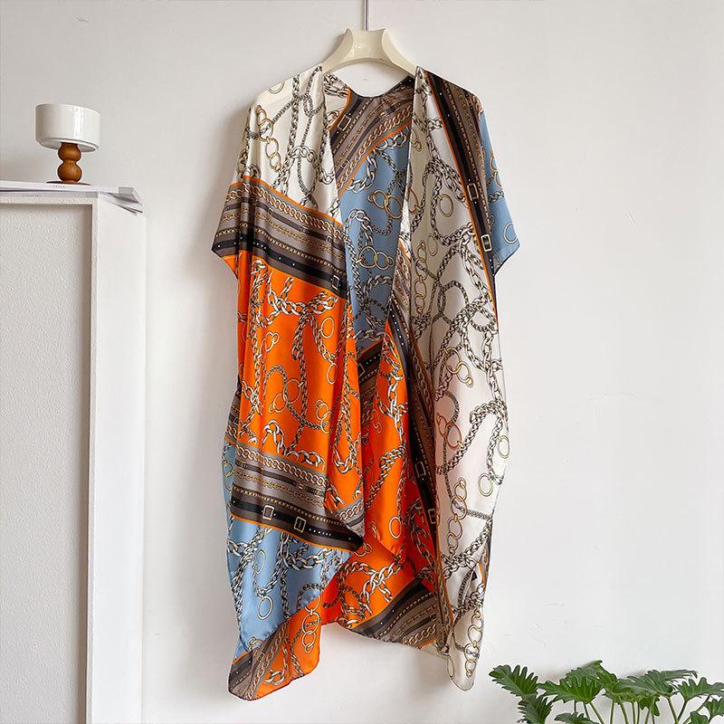 

Контрастный узор Разрезная шаль Женский дизайн Чувство Этнический стиль Тонкий Солнцезащитный Шарф из искусственного шелка 180*90