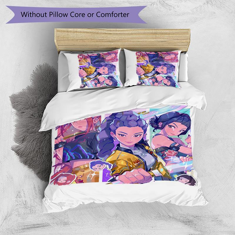 Kpop Demon Hunters Pattern Printed 3PCS Bedding Set, Soft Skin-Friendly Washable Duvet Cover & Pillowcases Set