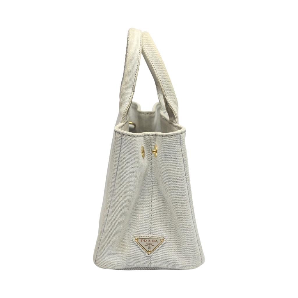 PRADA canvas Canapa Tote Bag denim Bianco Women 1BG439 Used