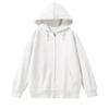 Womens Oversized Long Sleeve Hooded Zip-Up Top Loose Fit Mid-Length Casual T-Shirt In Milk Silk Fabric
