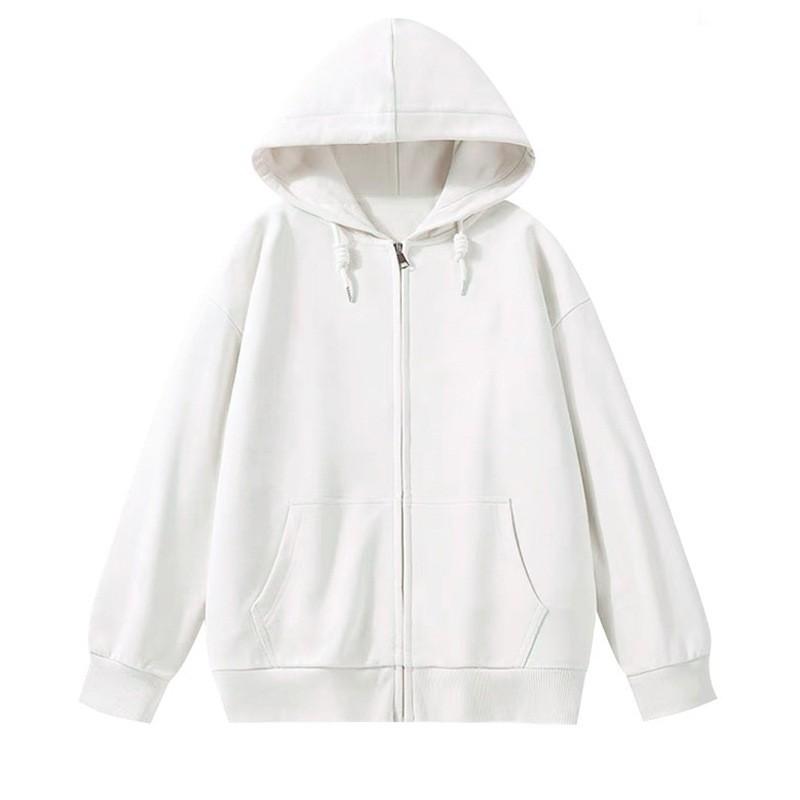 Womens Oversized Long Sleeve Hooded Zip-Up Top Loose Fit Mid-Length Casual T-Shirt In Milk Silk Fabric