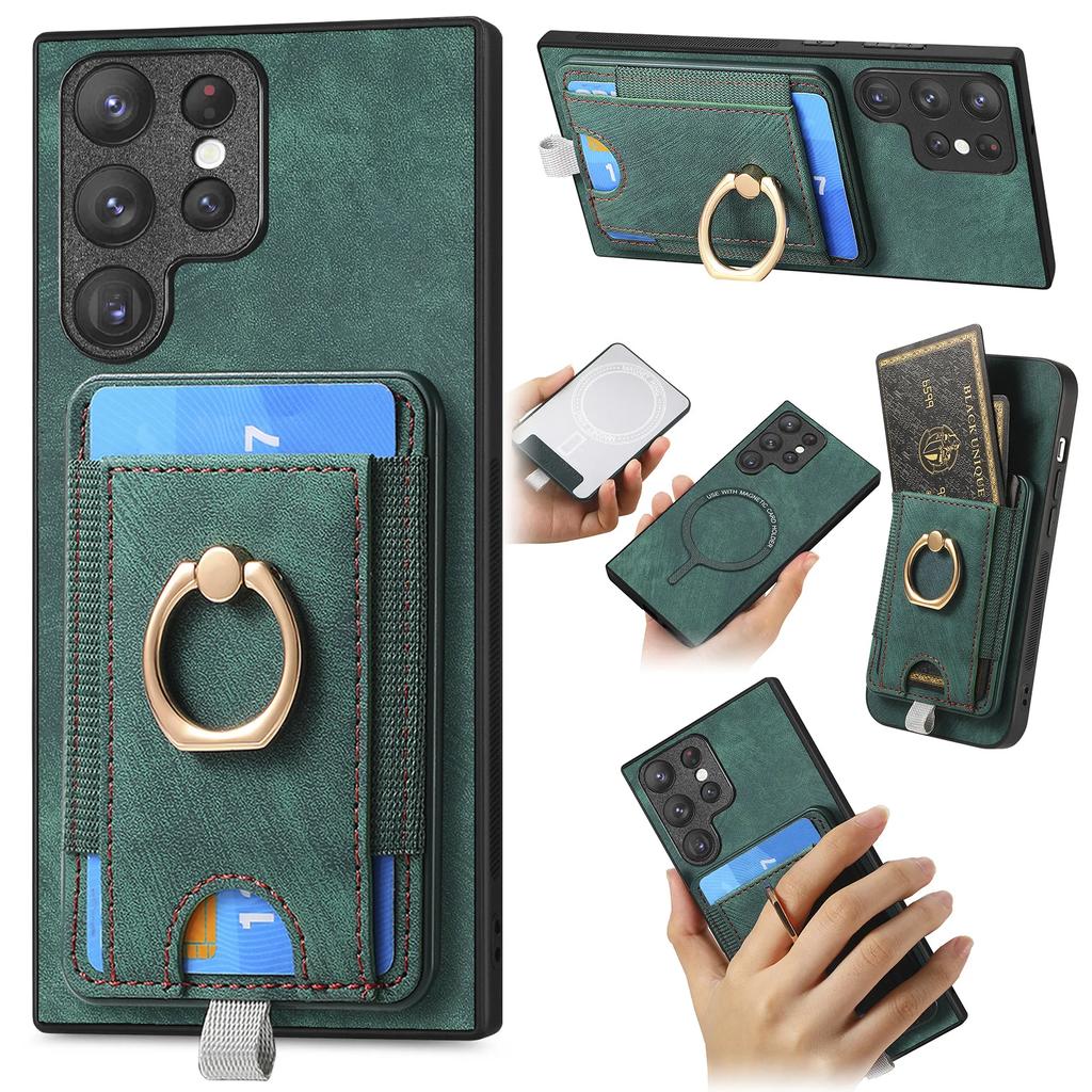 Ring Leather Magnetic with Card Holder Phone Case for Samsung Galaxy S23 FE S24 S22 Ultra Plus M53 M33 A55 A25 A35 A15 A05 Cover