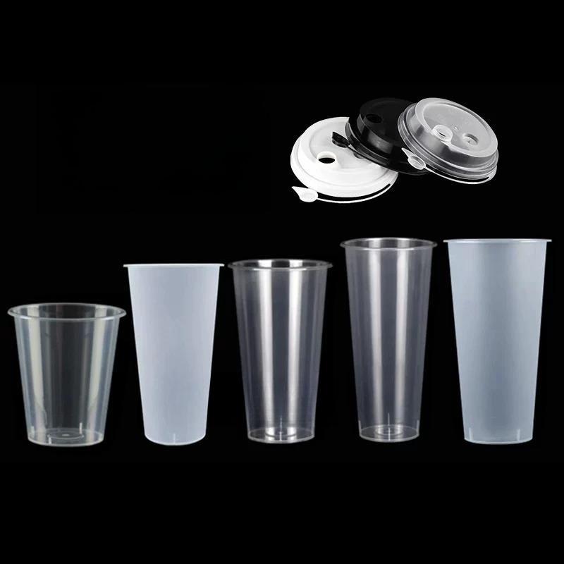 Large Capacity Milk Tea Cup Disposable Transparent Cups High Temperature Resistant Plastic Cup with Lid 500ml 600ml 700ml Frosted Coffee Cups