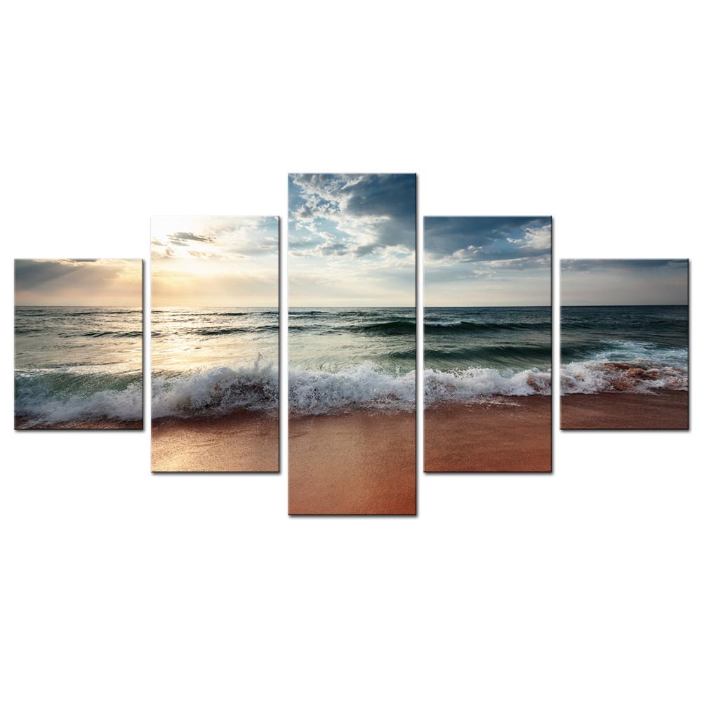

5 панелей морской пейзаж настенная живопись на холсте современный большой пейзаж картина пляж с волнами HD печать плакатов для декора гостиной 30x40cm*2 30x60cm*2 30x80cm*1