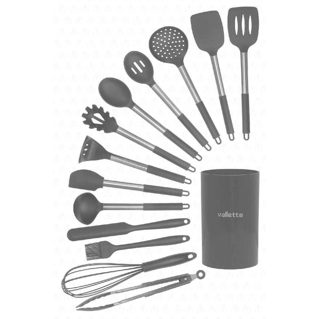 Mora 14 Piece Stainless Steel Silicone Tip Spatula Kitchen Set Black