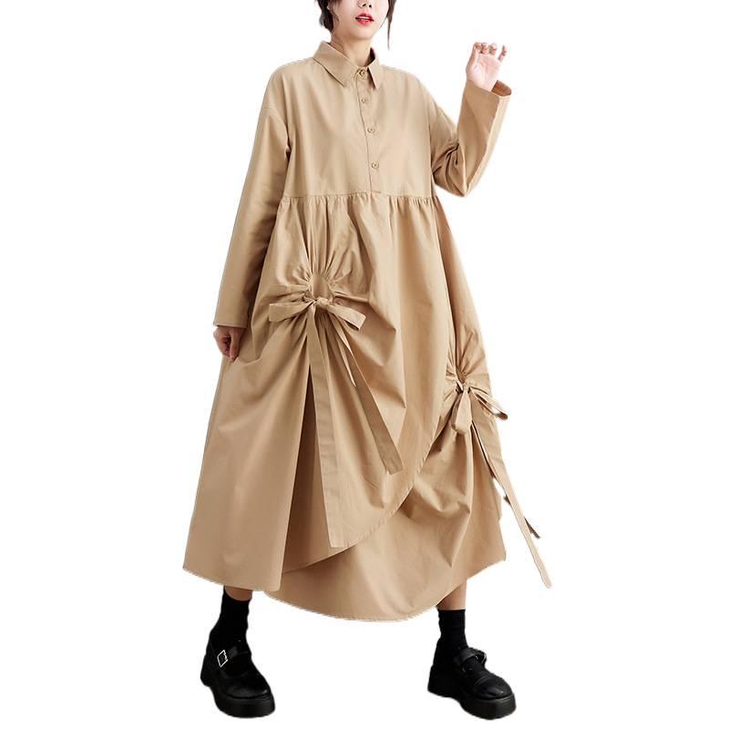 Frühling & Herbst Übergröße Spitze Langarm Hemdblusenkleid