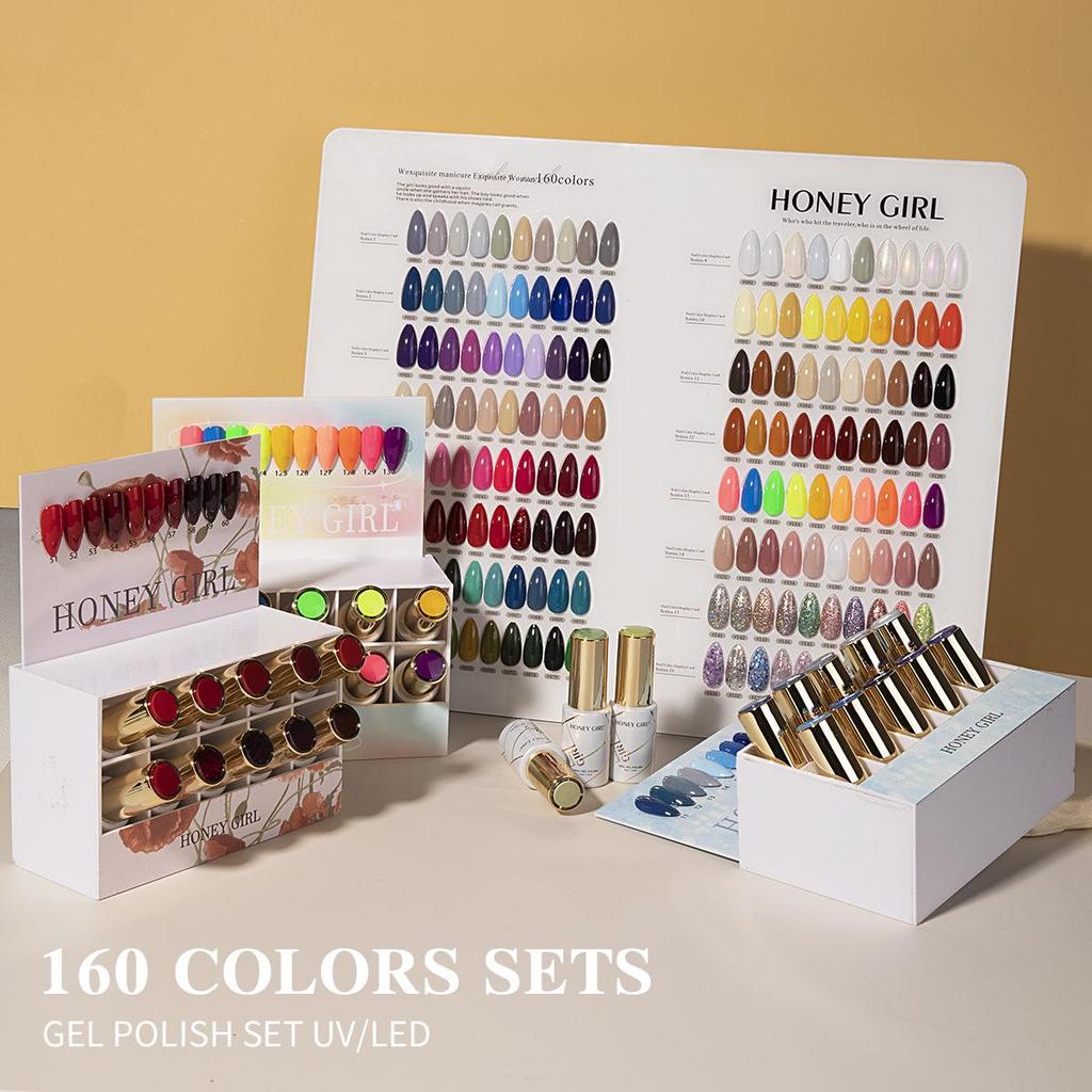Honey Girl Versatile Nail Gel Set: 160 Mini Bottles in Internet Celebrity Styles, Shades 31-40, for a Whitening Effect.