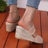 Fashion Vintage Embroidery Wedge Heel Sandals Women Summer Plus Size High Heels Rome Shoes Woman Lightweight Vacation Beach Slippers 43