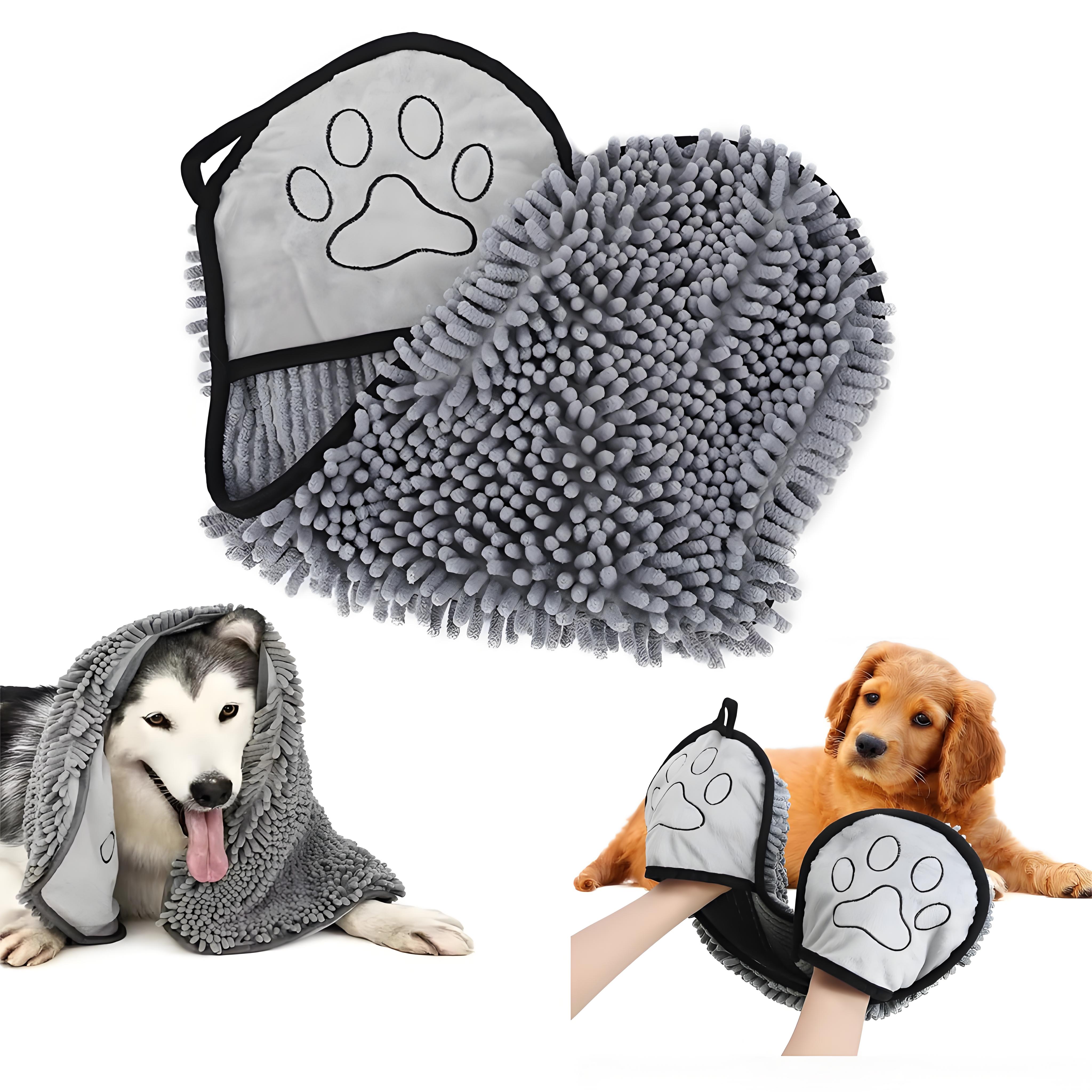 

Professional Pet Grooming Towel, Ultra Absorbent Microfiber Drying Mitt with Hand Pockets for Dog & Cat Bathing светло-серый