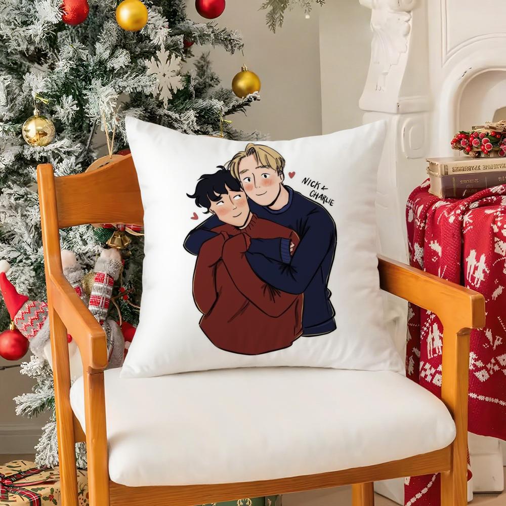 Campus Love Story H-Heartstopper Pillow Case Silky Short Plush With Invisible Zipper Dustproof Sofa Cushion Cover For Home Decor