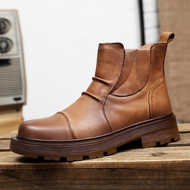 

Ботинки челси из мягкой кожи, первый слой коровьей кожи, легкие британские универсальные модные мужские короткие ботинки, слипоны, классические ботинки мартин 43 коричневый