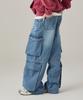 URBANAGE [2Pack] Double Cargo Washed Denim Wide Pants 3 Colors