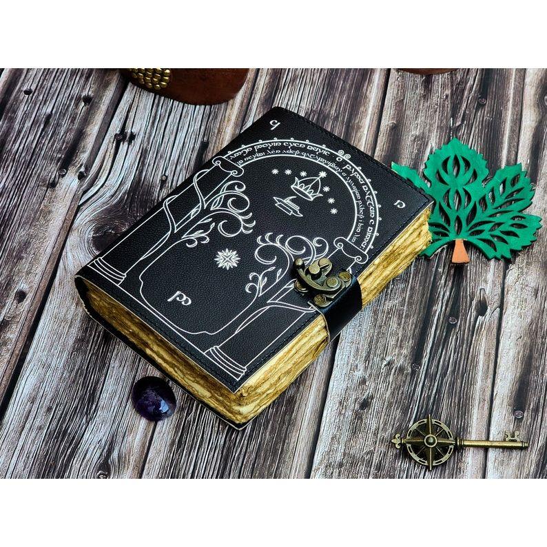 Leather Journal, Doors of Durin, Tolkien Lord of the Rings, Gift for him, gift for her, Book of shadows, fantasy journal, wedding guest book
