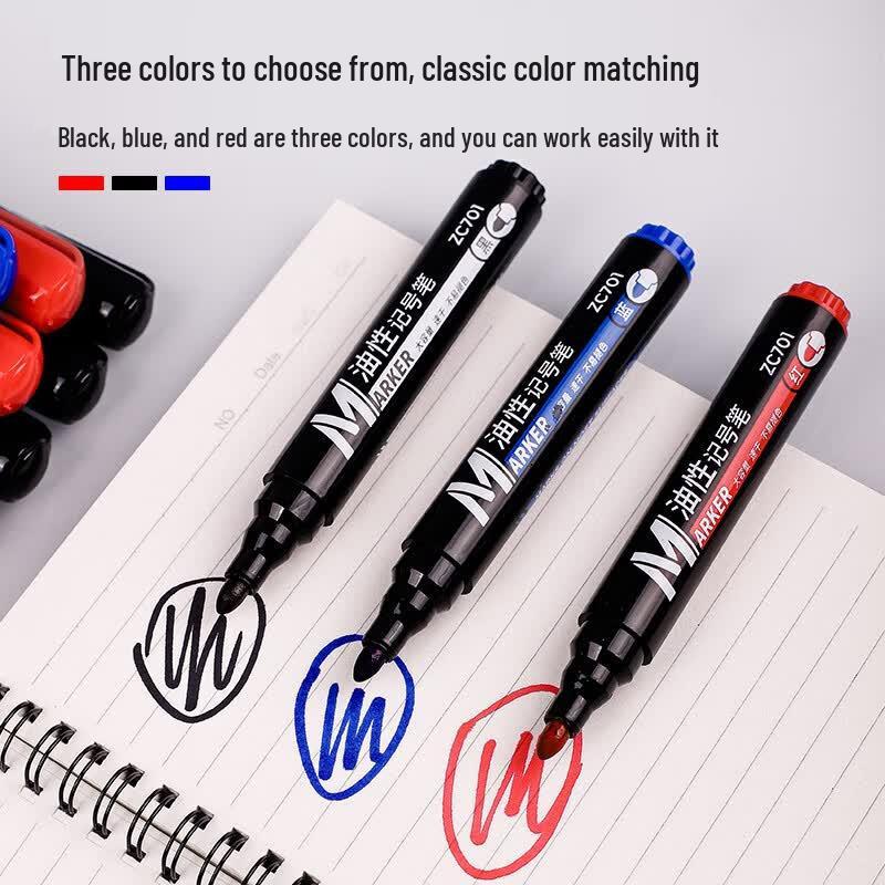 True Color Black Oil-Based Waterproof Marker Pen - Broad Tip, Fade-Resistant, Ideal for Construction and Logistics Marking