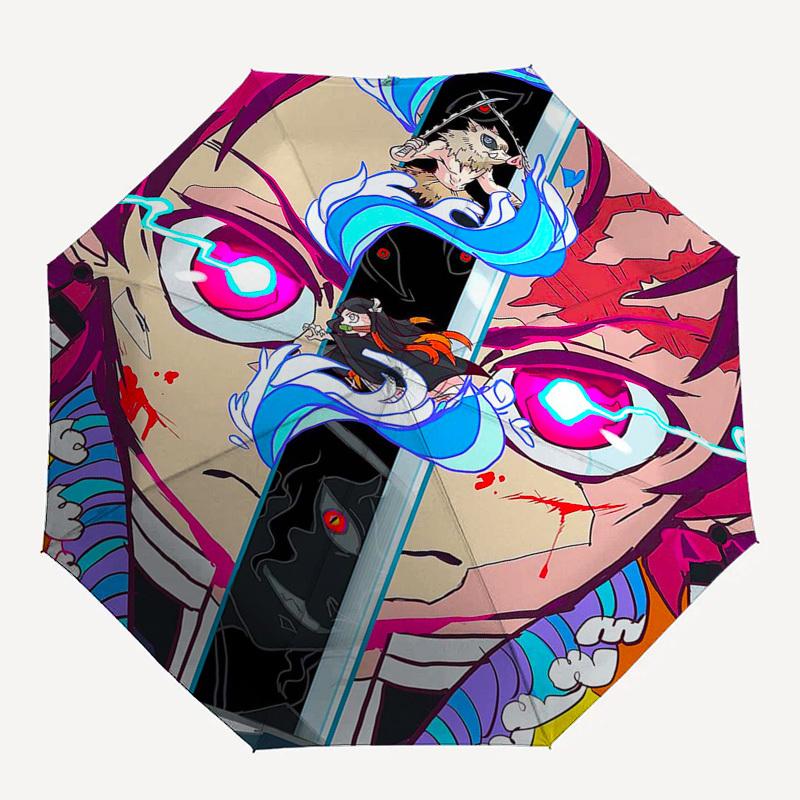 1pc Nezuko Demon Slayer Outdoor Umbrella - Automatic Opening/Closing, Portable 3-Fold Design with 8-Bone Iron Frame - Perfect Gift for Fans, Travelers