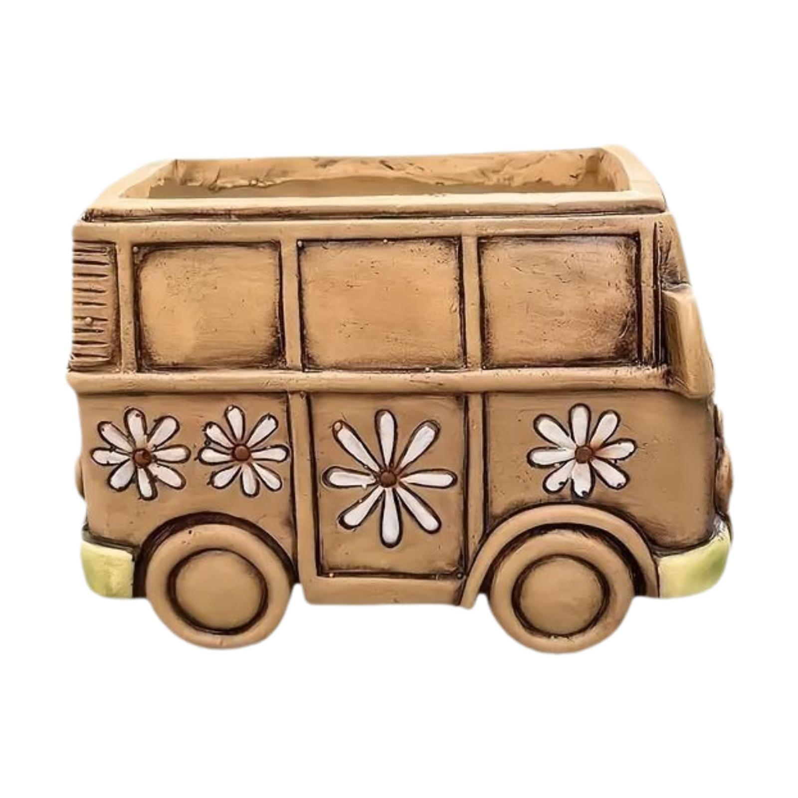

Flower Pot Versatile Ornament Resin Bus Model Accent Creative Planter Pot Plant Container for Indoor Outdoor Garden Home коричневый