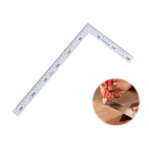 TVETE Stainless Steel Right Angle Ruler, 300mm x 150mm, L-Shaped Ruler, Measuring Tool, for Construction, Ironwork, Drawing, and Woodworking, with Sam