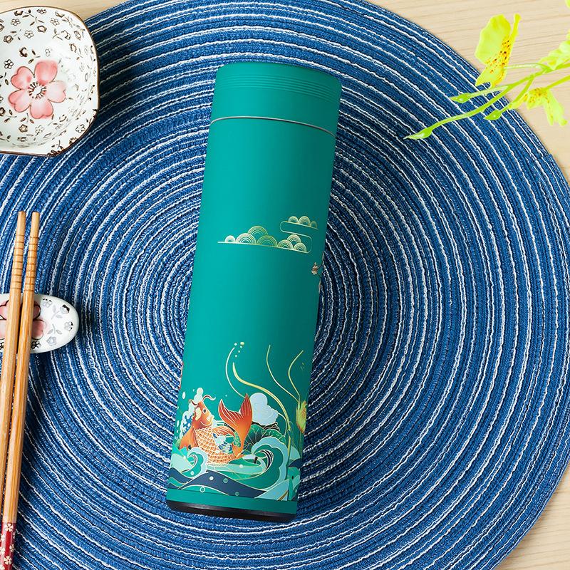 500ML Stainless Steel Thermos Coffee Tea Mug Chinese Classical Style Water Bottle With Filter Thermo Cup