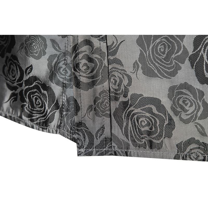 Heren S Lange Mouw Rozenprint Slim Fit Casual Shirt