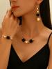 1 Set of Geometric Cube Black Gold Necklace, Bracelet, and Earrings, Equipped with Personalized Square Pendant Jewelry