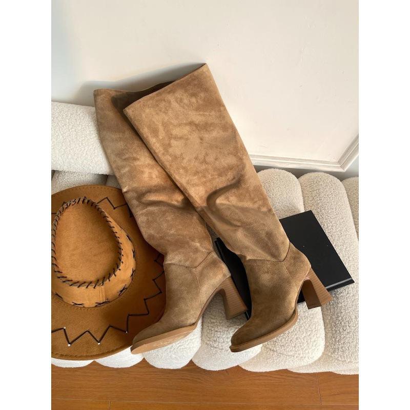 Big Tube Circumference Boots New Thin Stacking Boots Thick Heel High Boots High Heel Knight Boots Square Head Small Thick Leg Boots