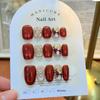 Instantly Rich Red Handmade Press-On Nails: Elegant Wedding & Festive New Year Nail Art for a Beautiful Complexion.
